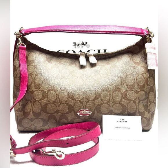 🔥🎁NWT! Coach CELESTE Hobo Handbag East/West Khaki/Pink Ruby Msrp:$350.00 - Picture 1 of 10